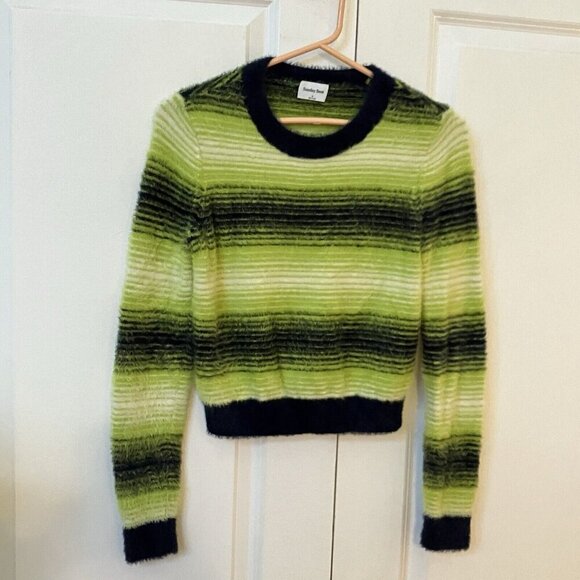 Aritzia Sunday Best Sweater Womens S Eyelash Fuzzy Stripe Crop Long Sleeve - Picture 2 of 6
